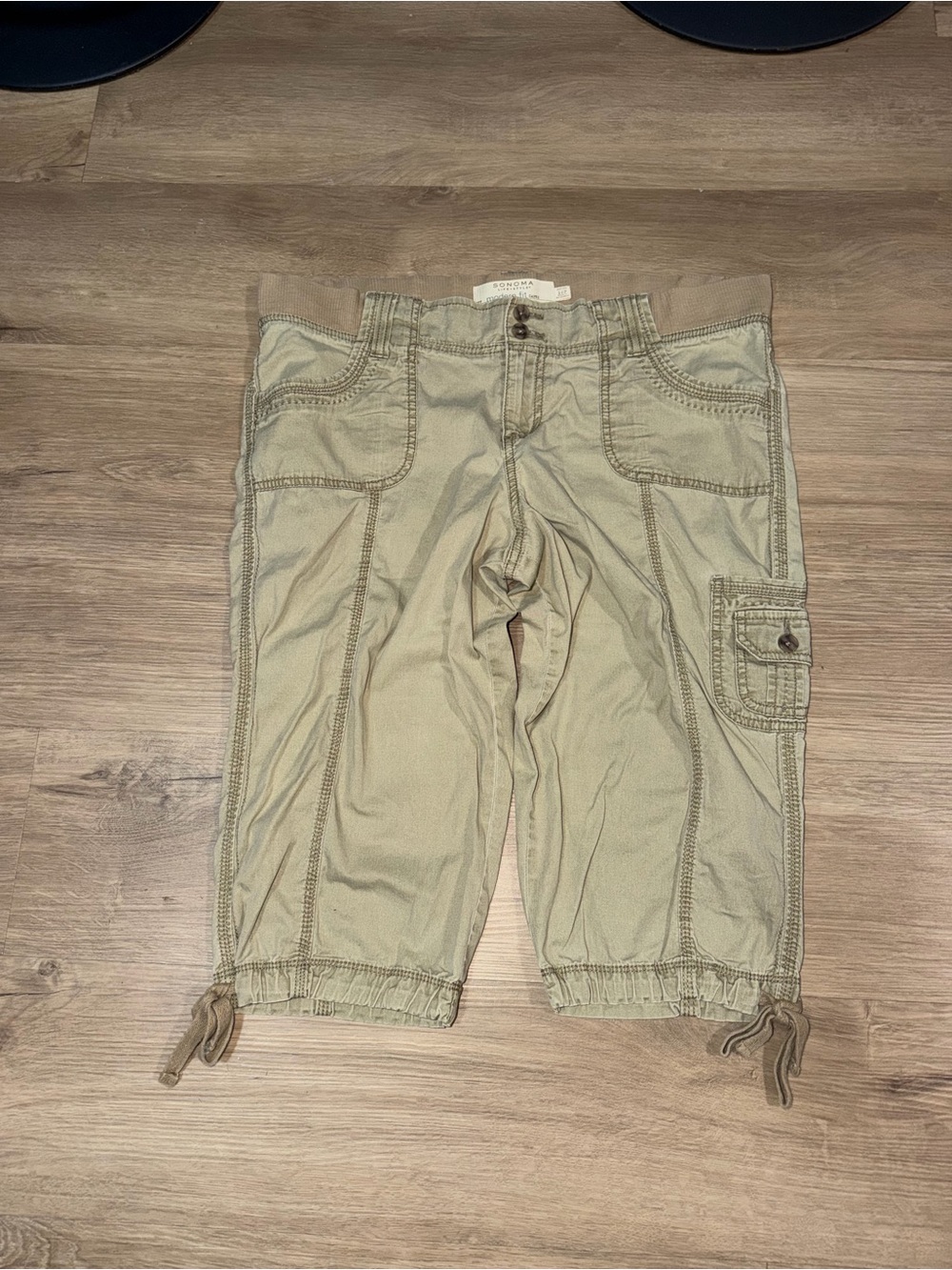 Sonoma Olive-Tan Cargo Capris with Drawcord Hem